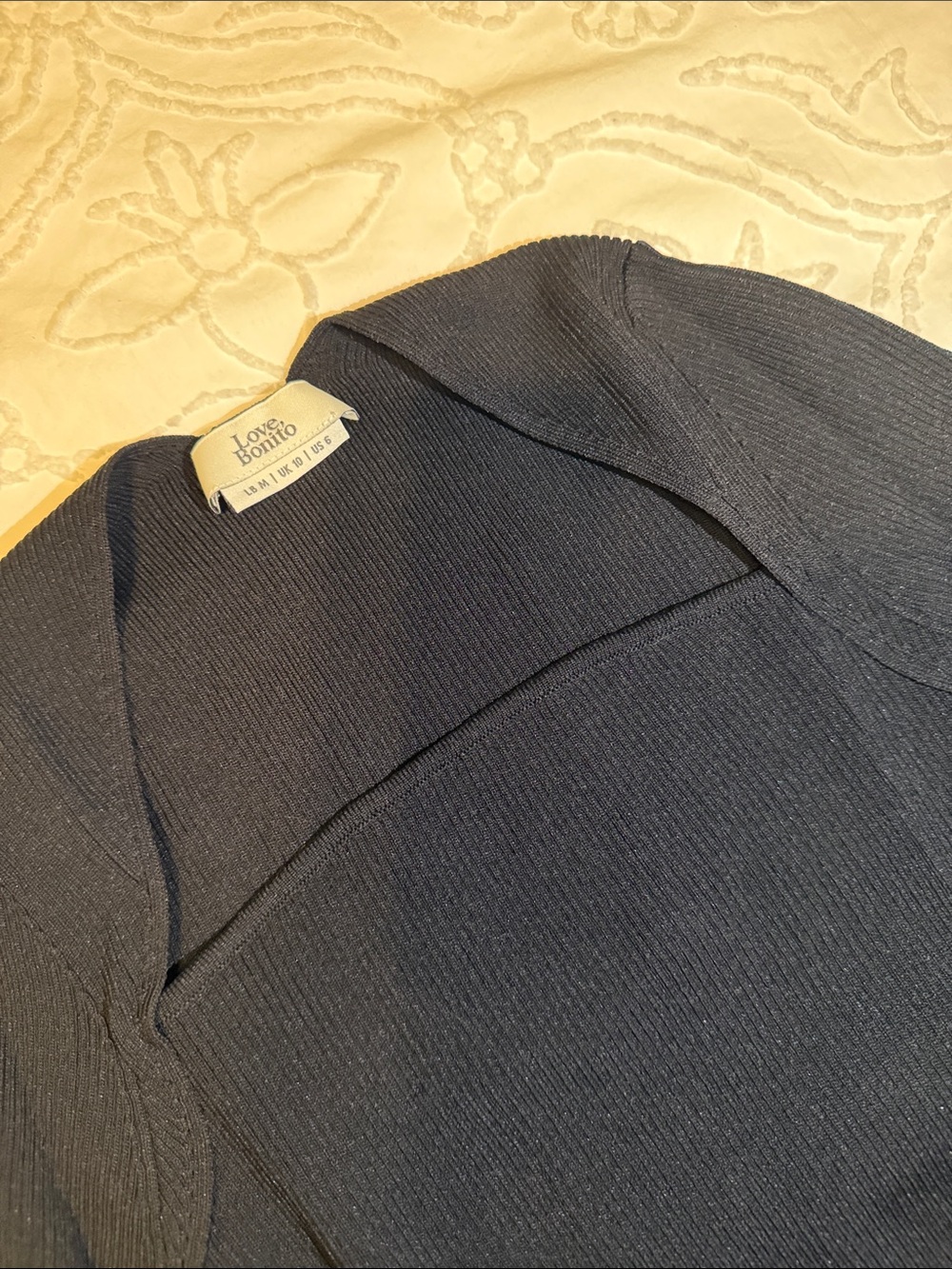 Black Ribbed V-Neck Sweater - Picture 2 of 3